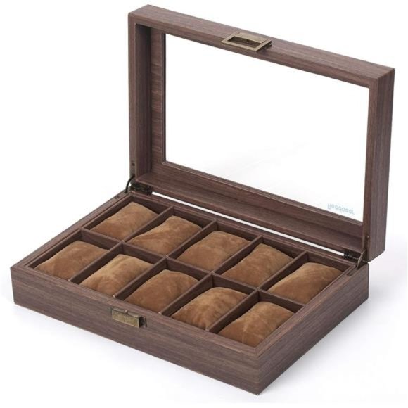 10Slot PU Leather Watch Box Organizer Watch Case w/ Glass Top For Luxury Watches - Picture 3 of 6